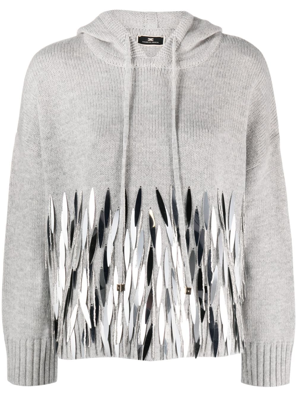 Elisabetta Franchi Paillette-embellished Wool Hoodie In Grey