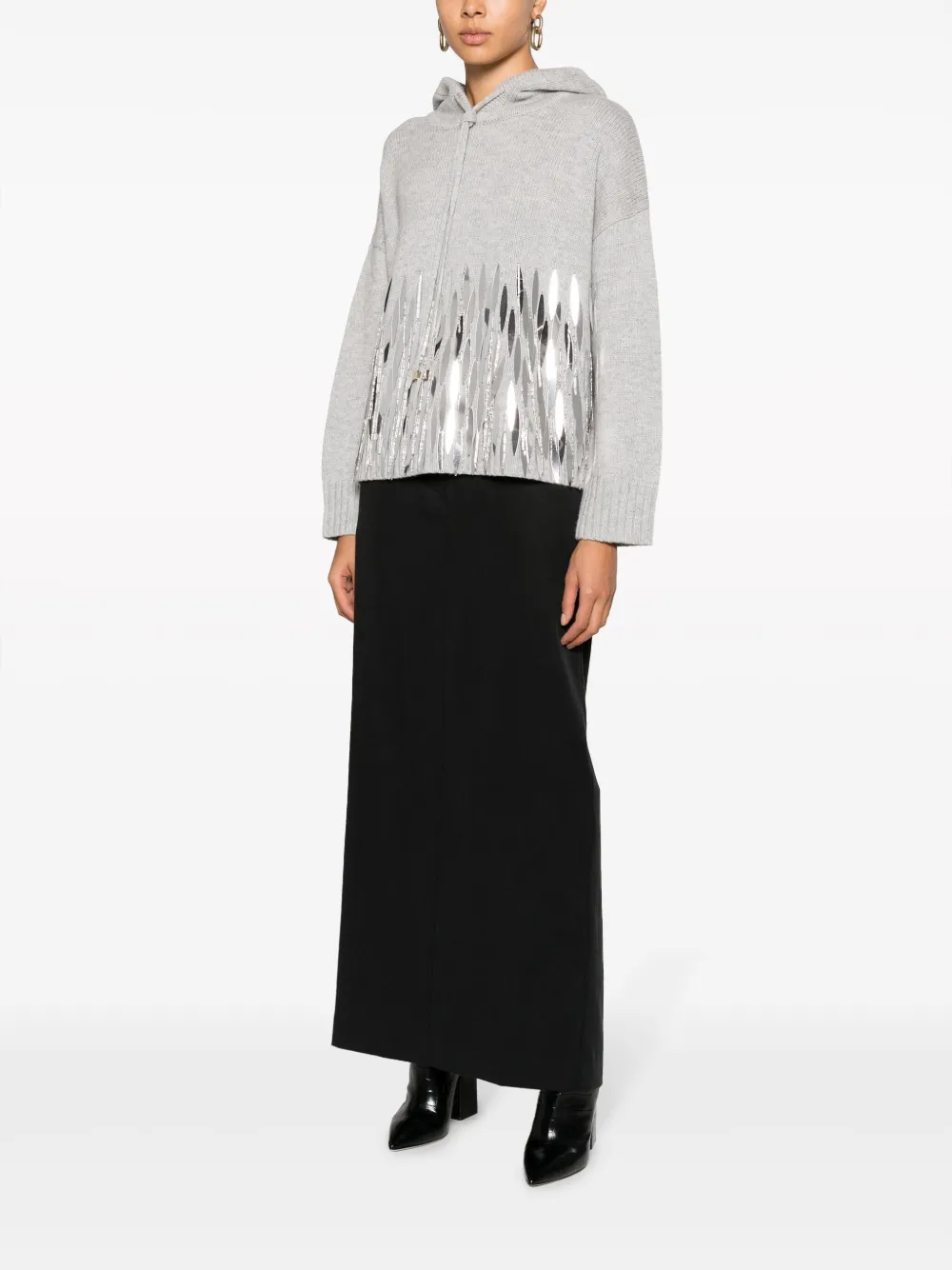 Elisabetta Franchi paillette-embellished wool hoodie - Grijs