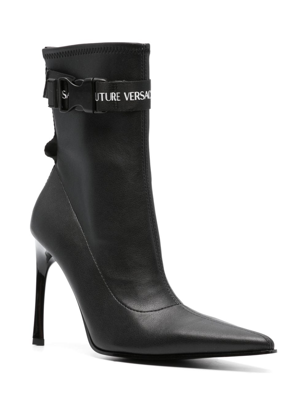 Versace Jeans Couture 105mm branded-strap ankle boots - Zwart