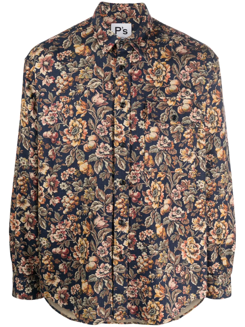 President's Floral-print Long-sleeve Shirt In Blue
