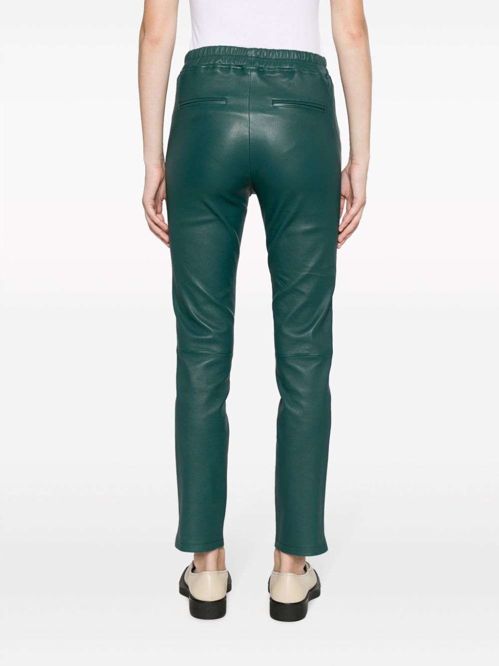 Shop Arma Elasticated-waist Leather Tapered Trousers In Green