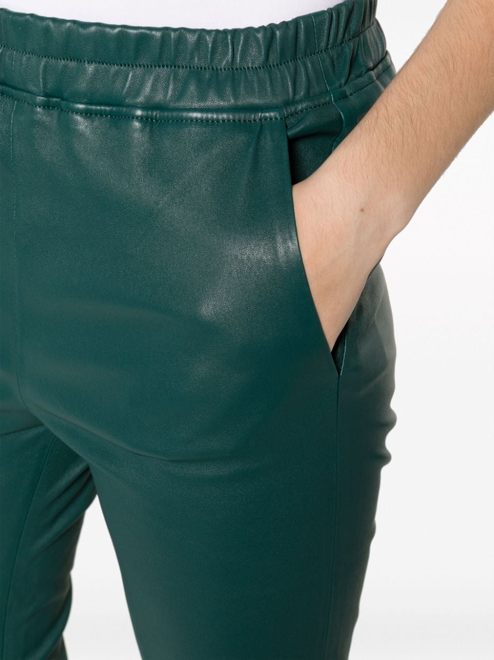 Shop Arma Elasticated-waist Leather Tapered Trousers In Green