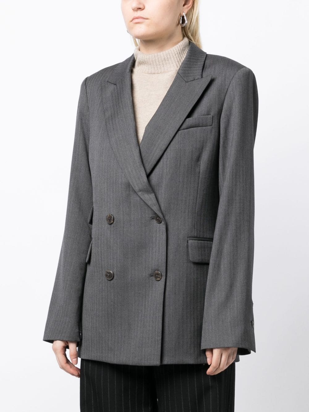 Shop Twp Peak-lapels Wool Blazer In Grey