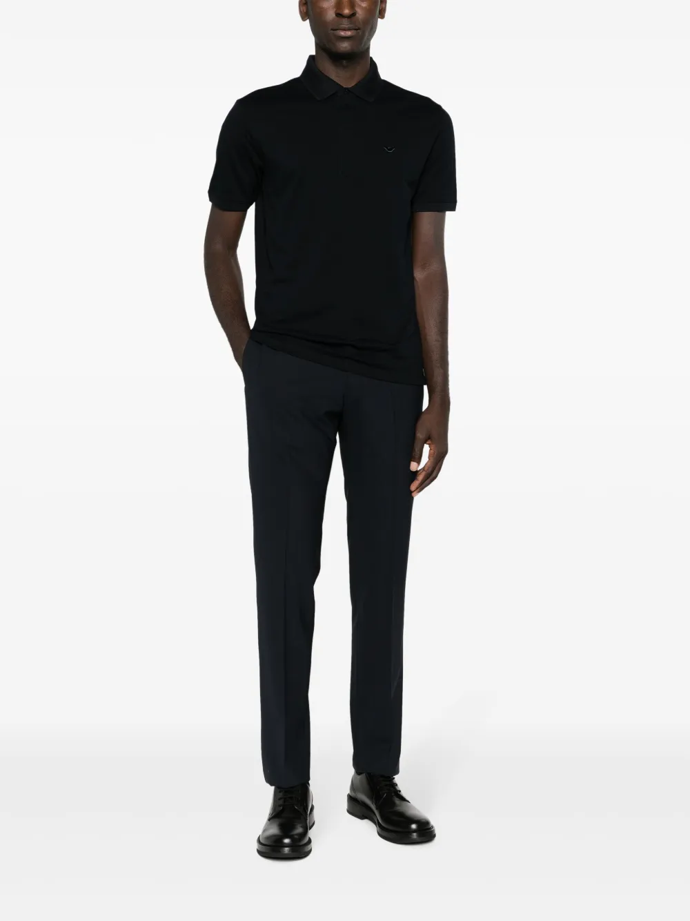 Emporio Armani logo-embroidered cotton polo shirt - Blauw