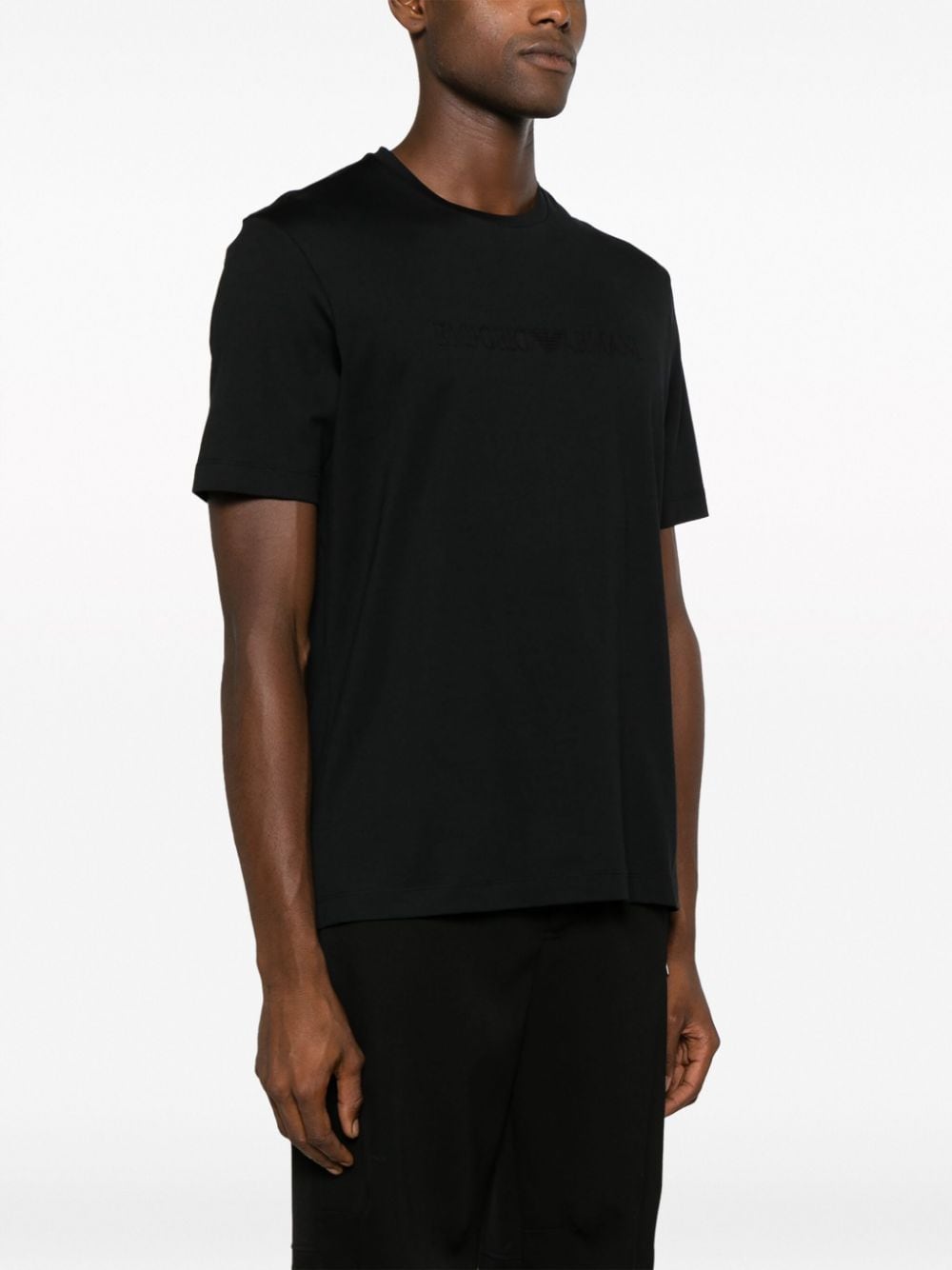 Shop Emporio Armani Logo-embroidered Cotton T-shirt In Black