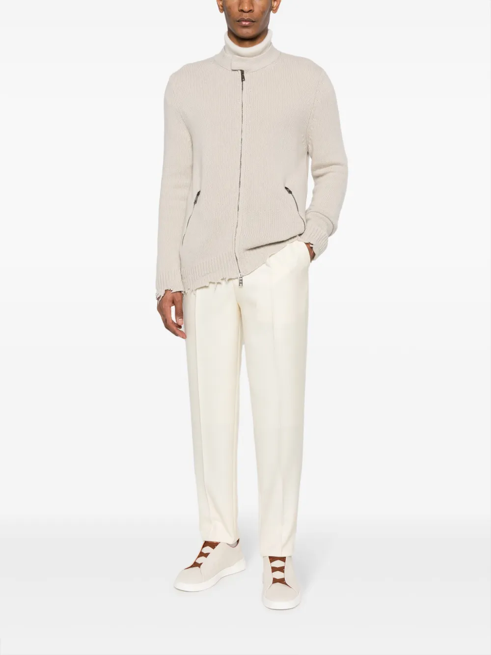 Giorgio Brato raw-cut edge zip-up cardigan - Beige