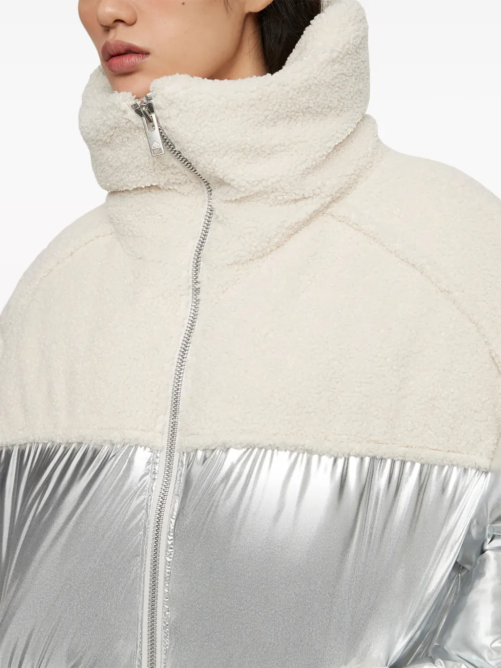 Shop Moose Knuckles Elmira Panelled Puffer Jacket In Silver