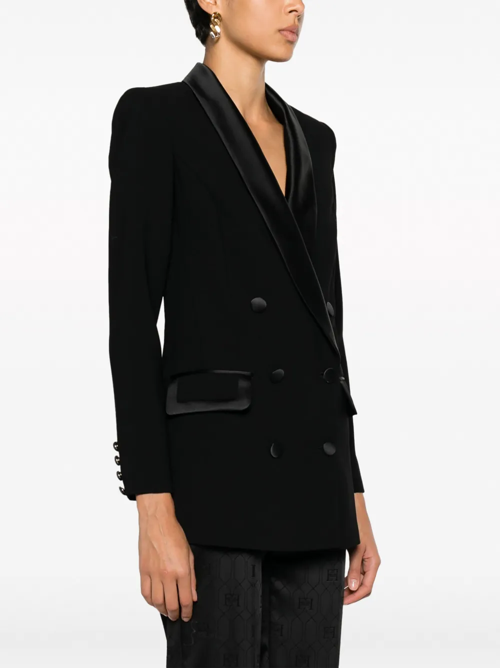 double-breasted satin-trim blazer