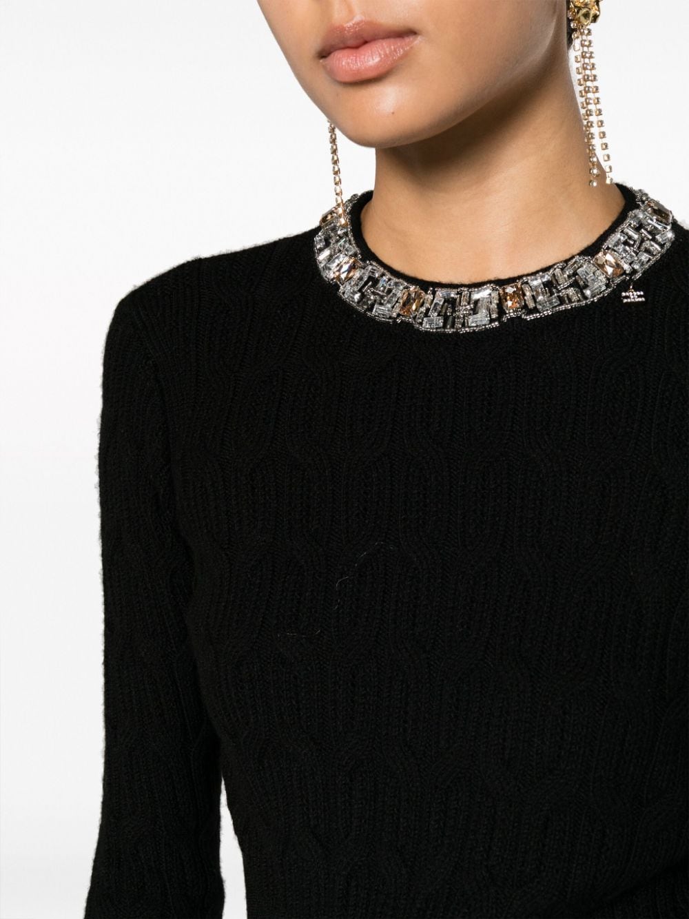 Shop Elisabetta Franchi Embroidered-collar Wool Top In Black