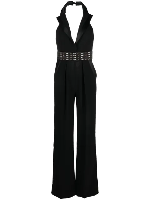 Elisabetta Franchi satin-trim rhinestone-embellished jumpsuit