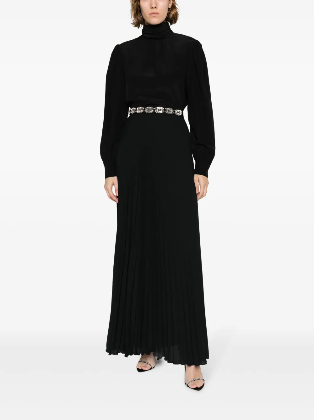 Shop Elisabetta Franchi Pleated Georgette Maxi Skirt In Black