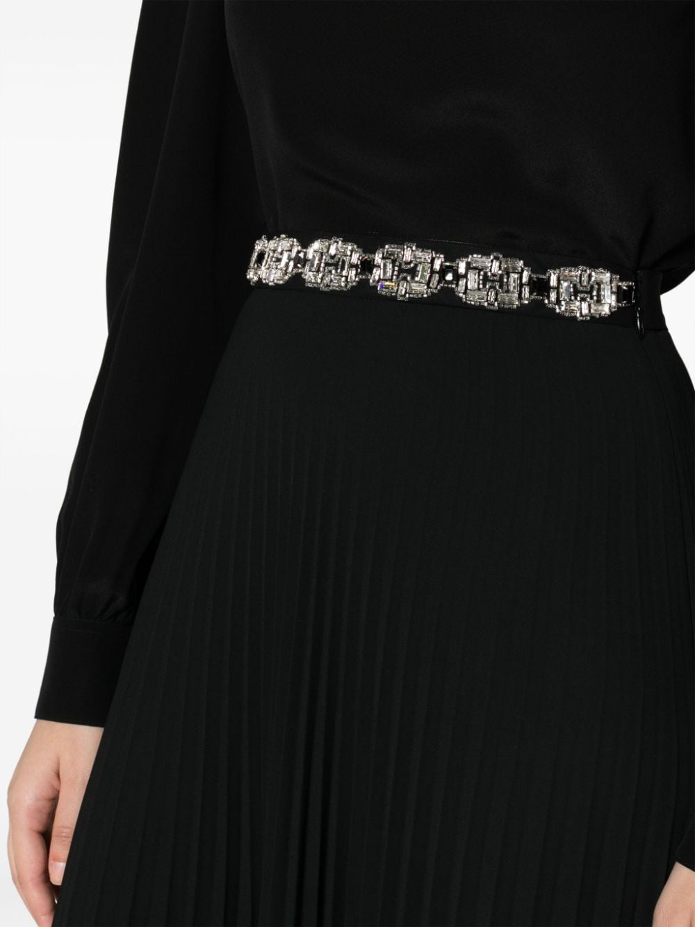 Shop Elisabetta Franchi Pleated Georgette Maxi Skirt In Black