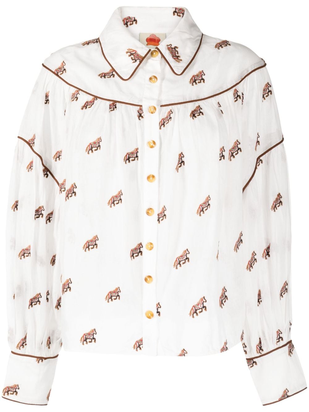 Shop Farm Rio Embroidered Horses Long-sleeve Cotton Shirt In White