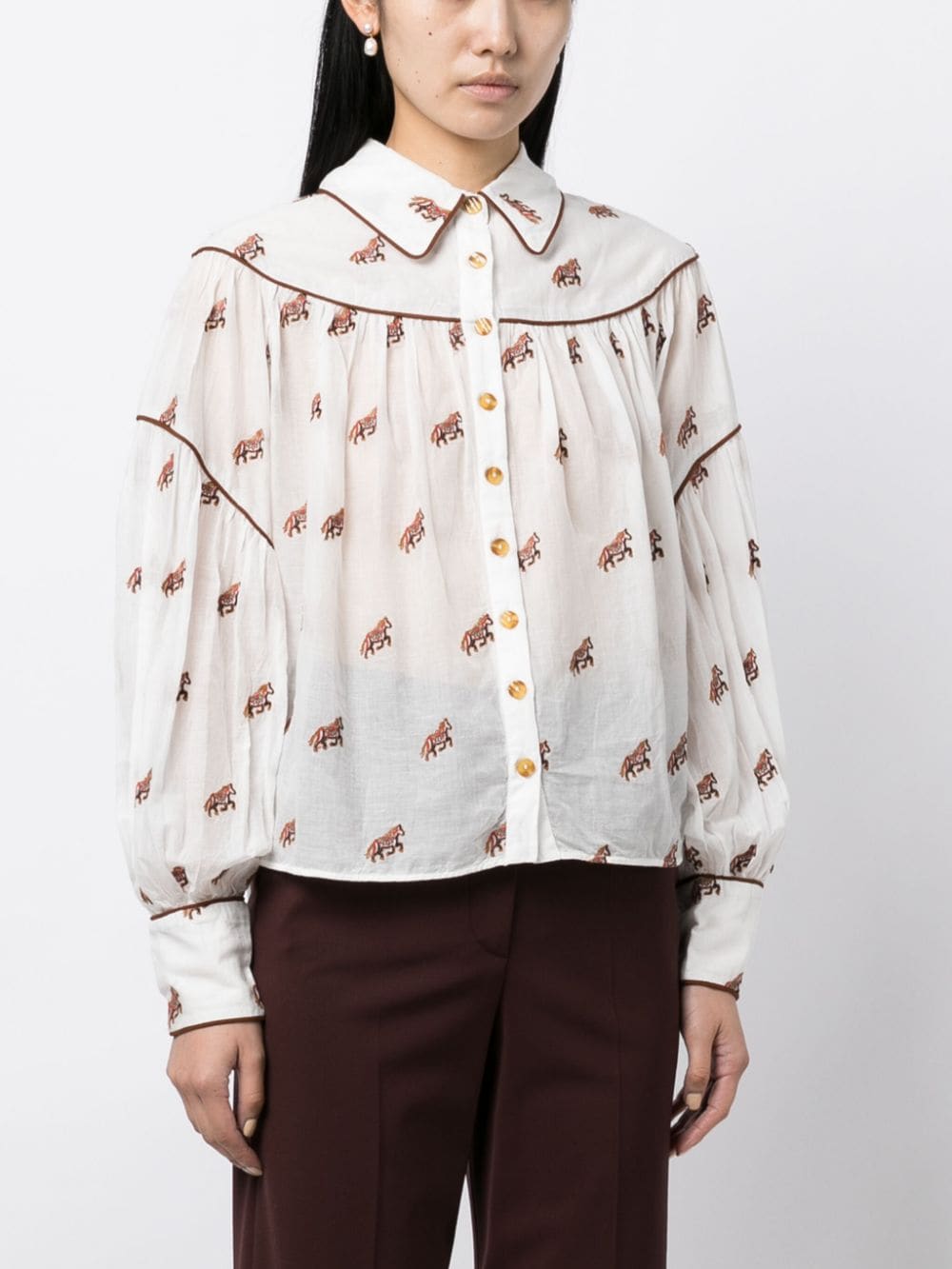 Shop Farm Rio Embroidered Horses Long-sleeve Cotton Shirt In White