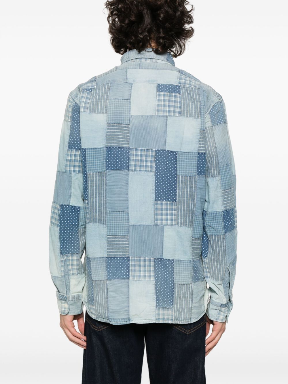Shop Ralph Lauren Rrl Patchwork-design Cotton Shirt In Blue