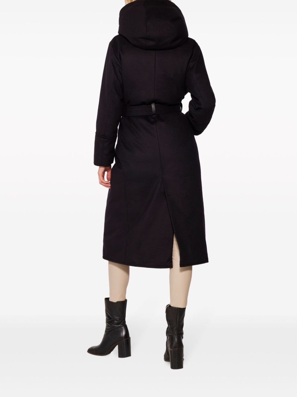 Shop Norwegian Wool Hooded Wrap Coat In Black