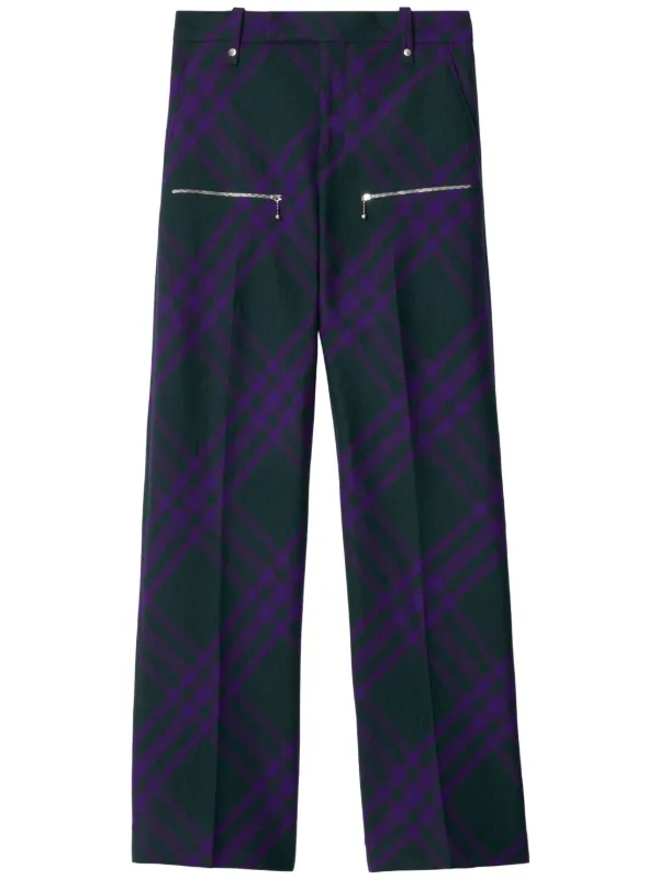 Women's Burberry Check Wool Pants by Burberry