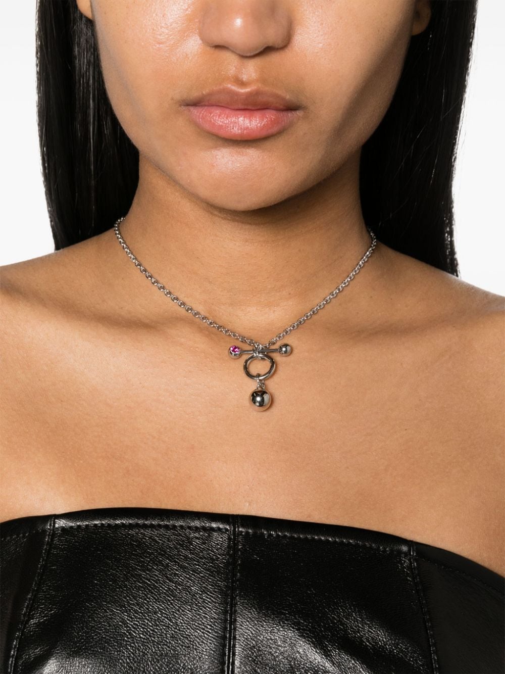 Shop Justine Clenquet Tracy Circular-pendant Choker Necklace In Silver