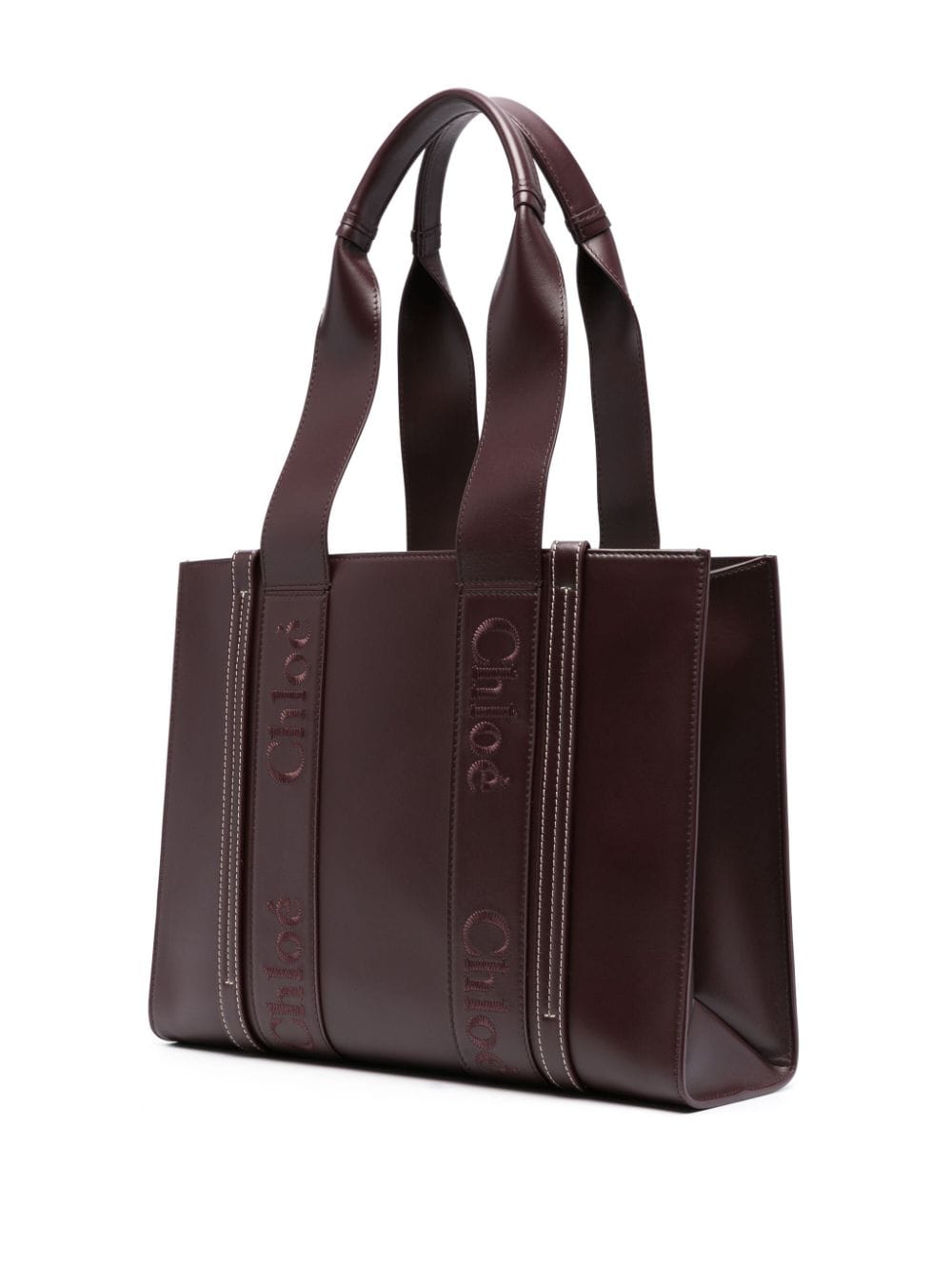 Shop Chloé Woody Leather Tote Bag In Red