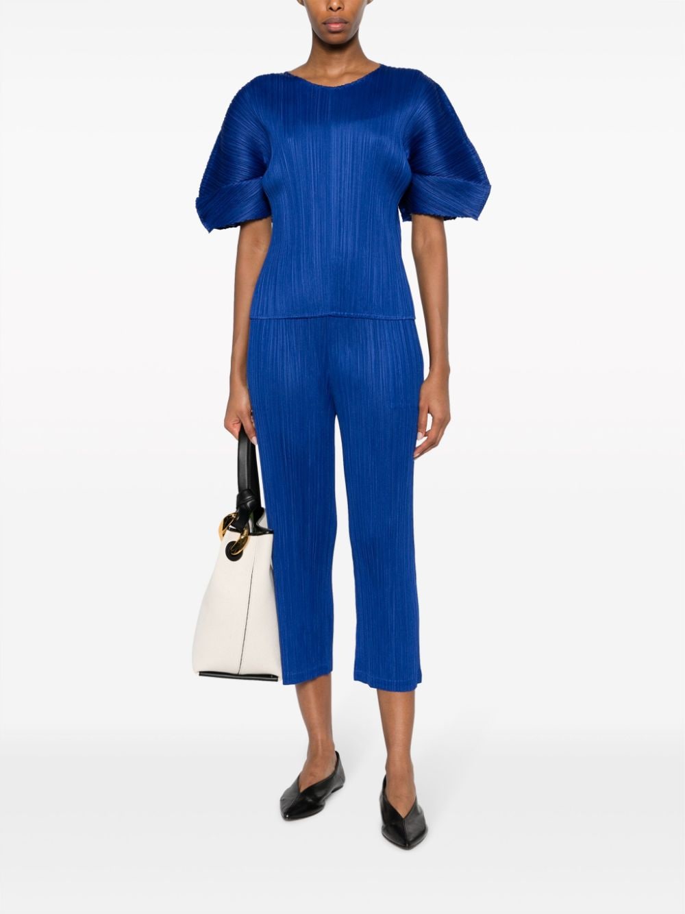 Shop Issey Miyake Mc August Plissé Cropped Trousers In Blue