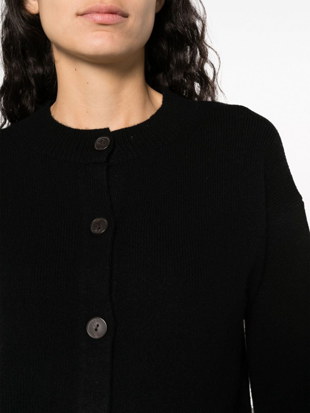 Shop Vince Round-neck Wool Blend Cardigan In Black