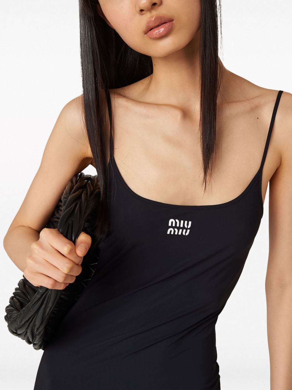 Shop Miu Miu Logo-print Jersey Midi Dress In Black
