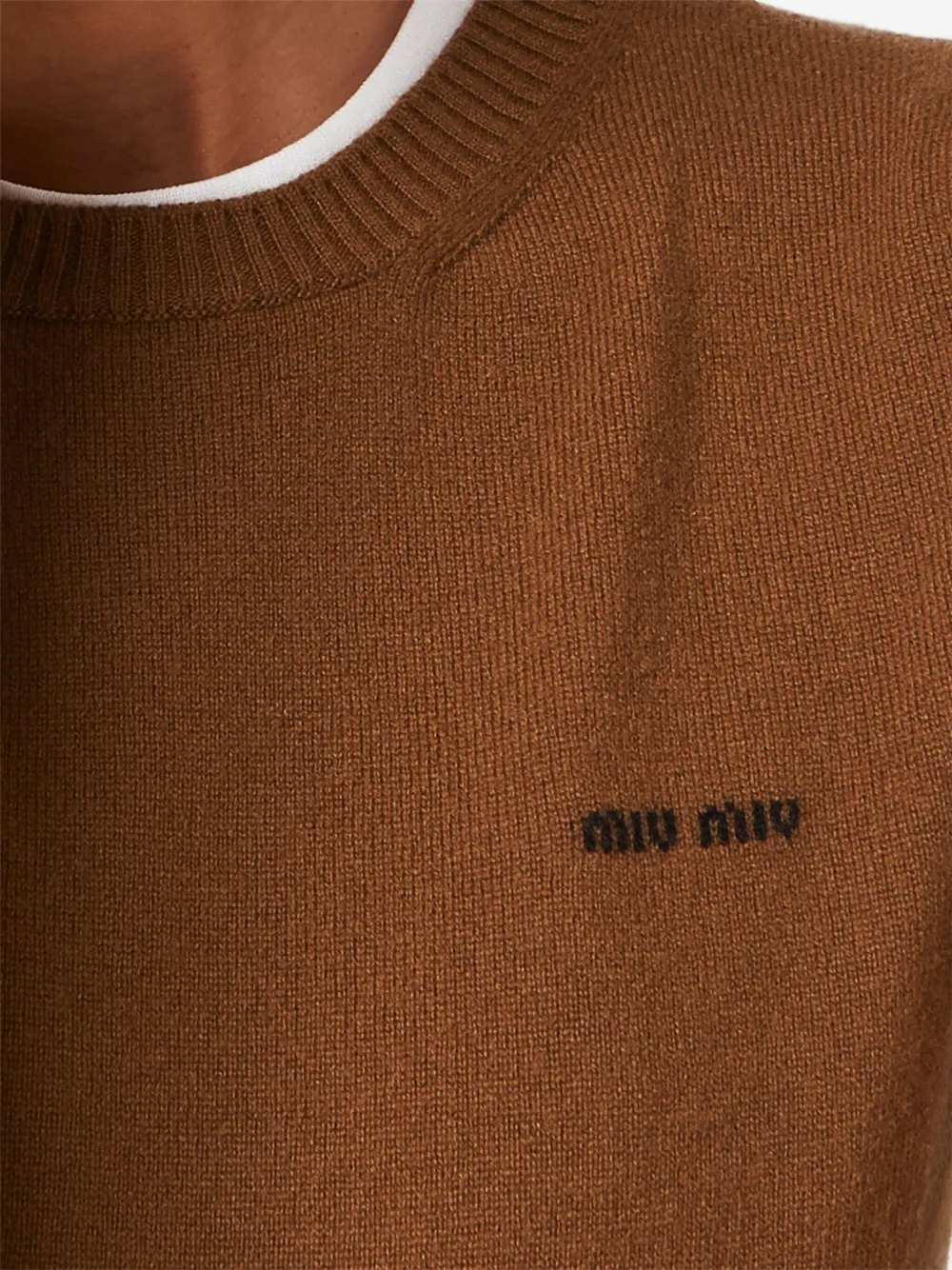 Miu Miu Logo-intarsia Cashmere Top In Brown