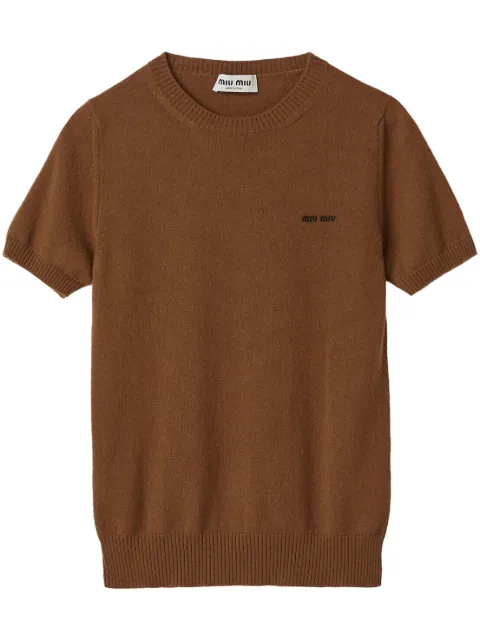 Miu Miu logo-intarsia cashmere top