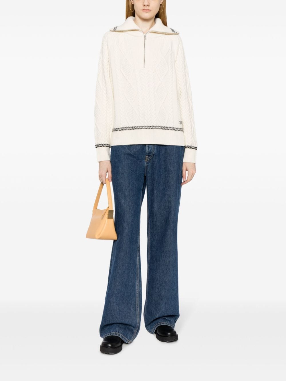 STUDIO TOMBOY cable-knit spread-collar jumper - Beige