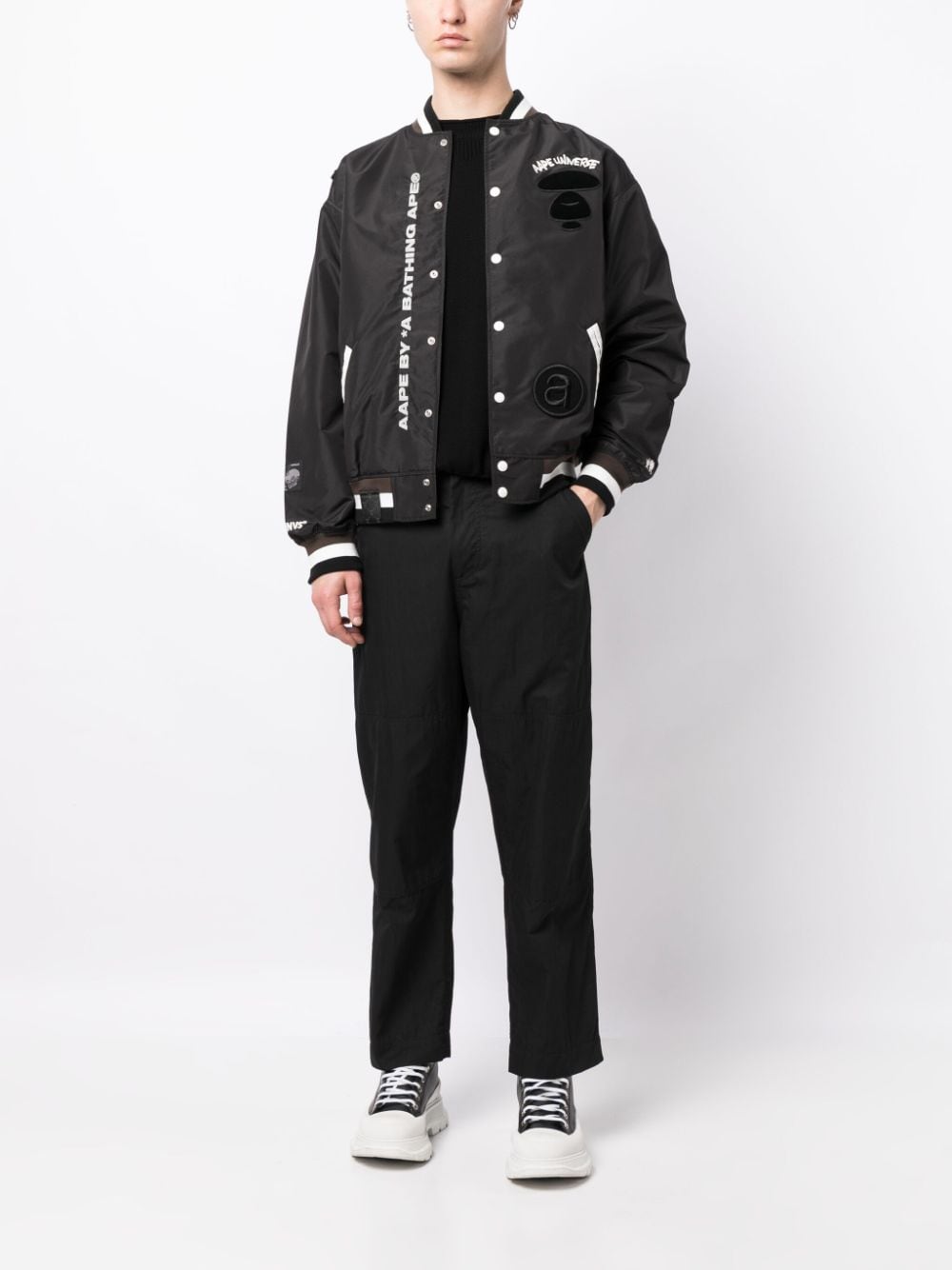 Shop Aape By A Bathing Ape Embroidered Bomber Jacket In Black