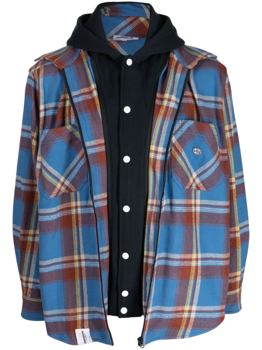 Chocoolate Layered Check-print Cotton Jacket In Blue