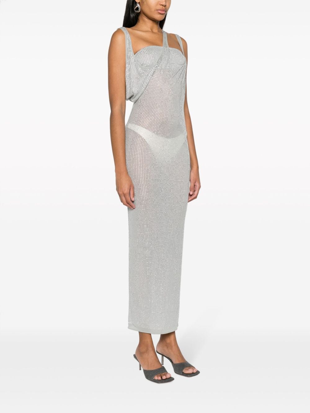 Shop Attico Crystal-embellished Semi-sheer Dress In Grey
