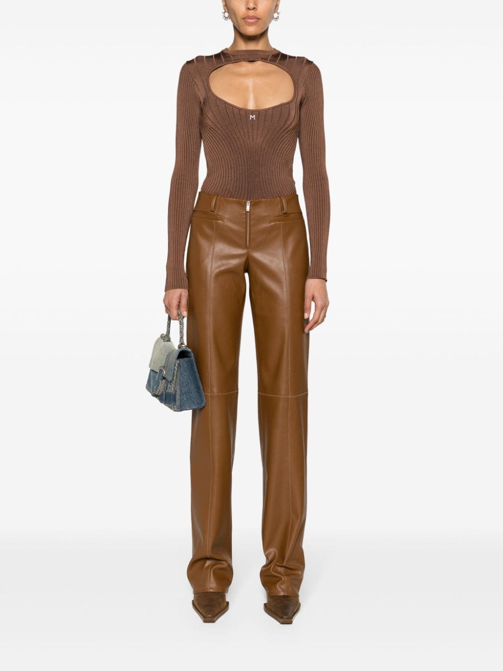 Shop Aya Muse Cida Faux-leather Trousers In Brown