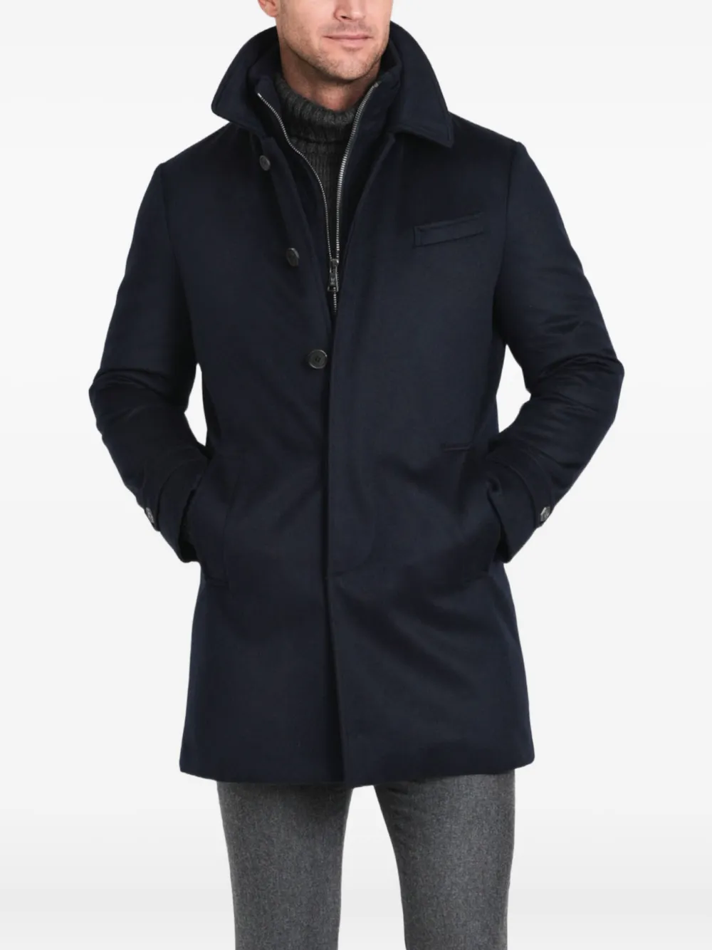 Norwegian Wool Zip-fastening Buttoned Coat In Blue