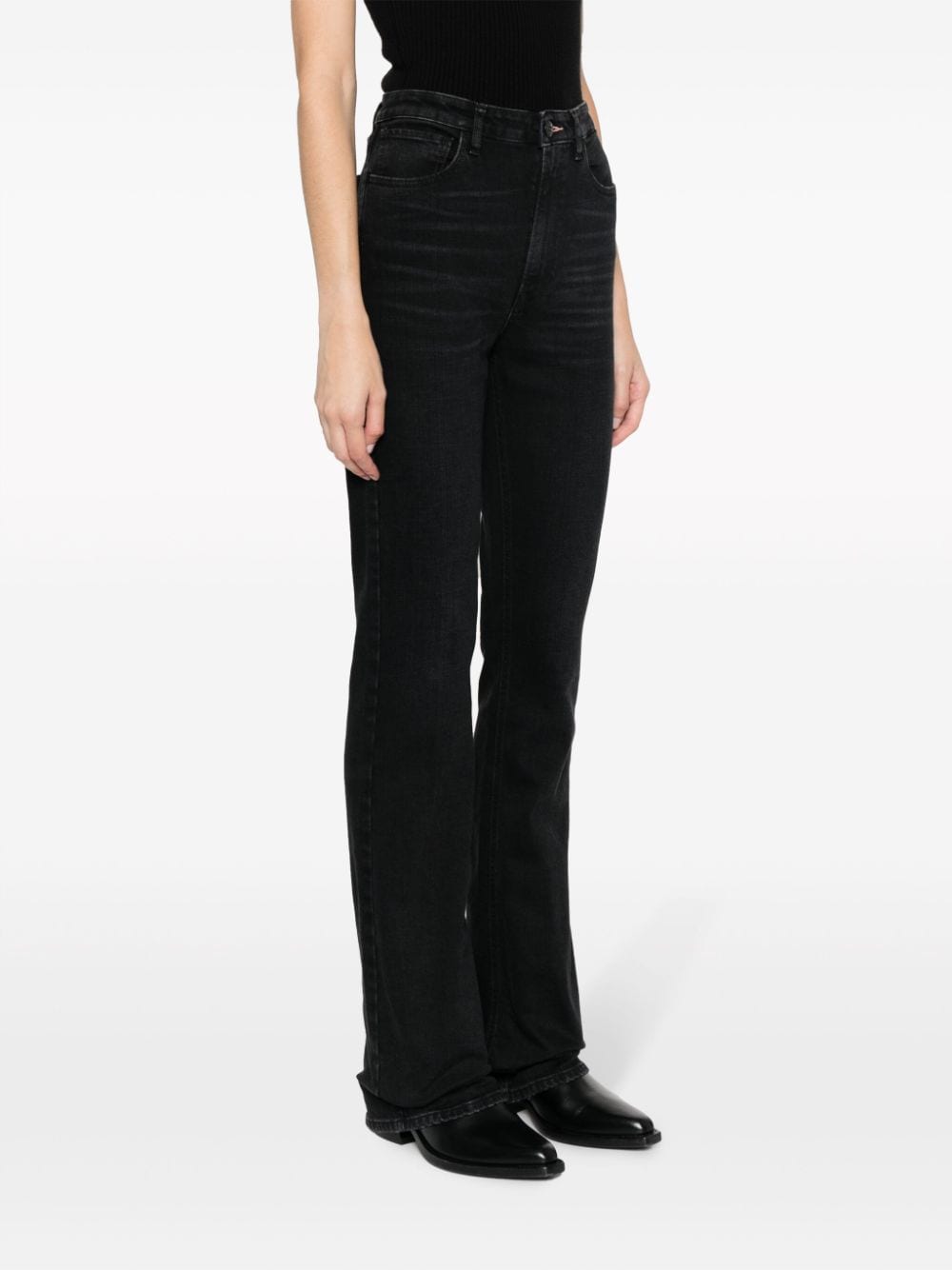 Shop 3x1 Washed-denim Mid-rise Flared Jeans In Black