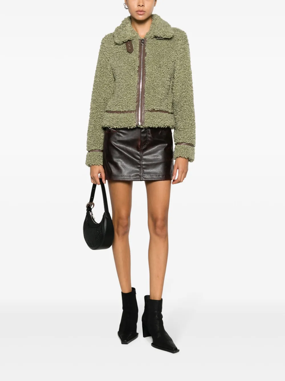 STAND STUDIO faux shearling zip-up bomber jacket - Groen