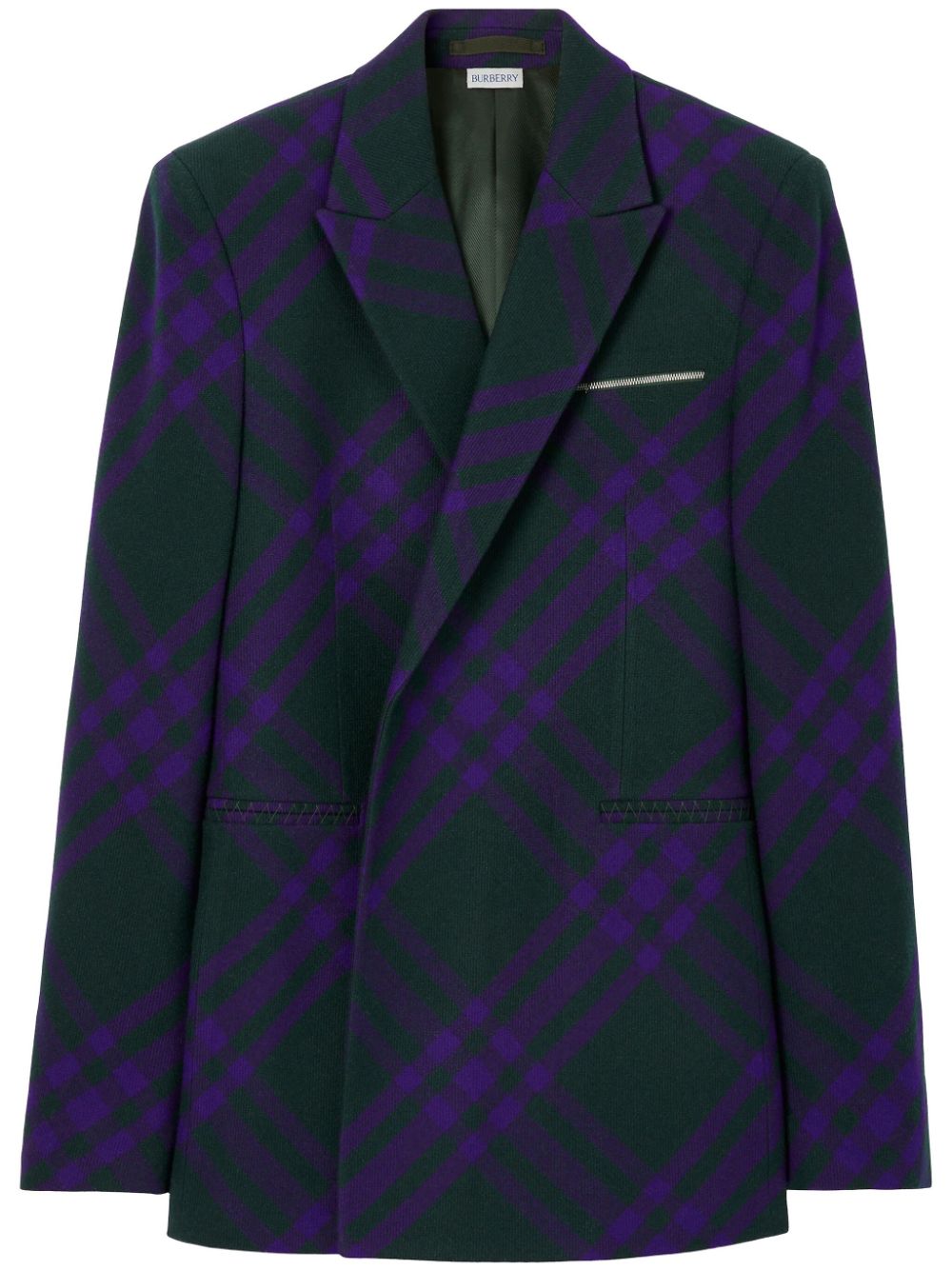 Shop Burberry Double-breasted Plaid Wool Blazer In Green
