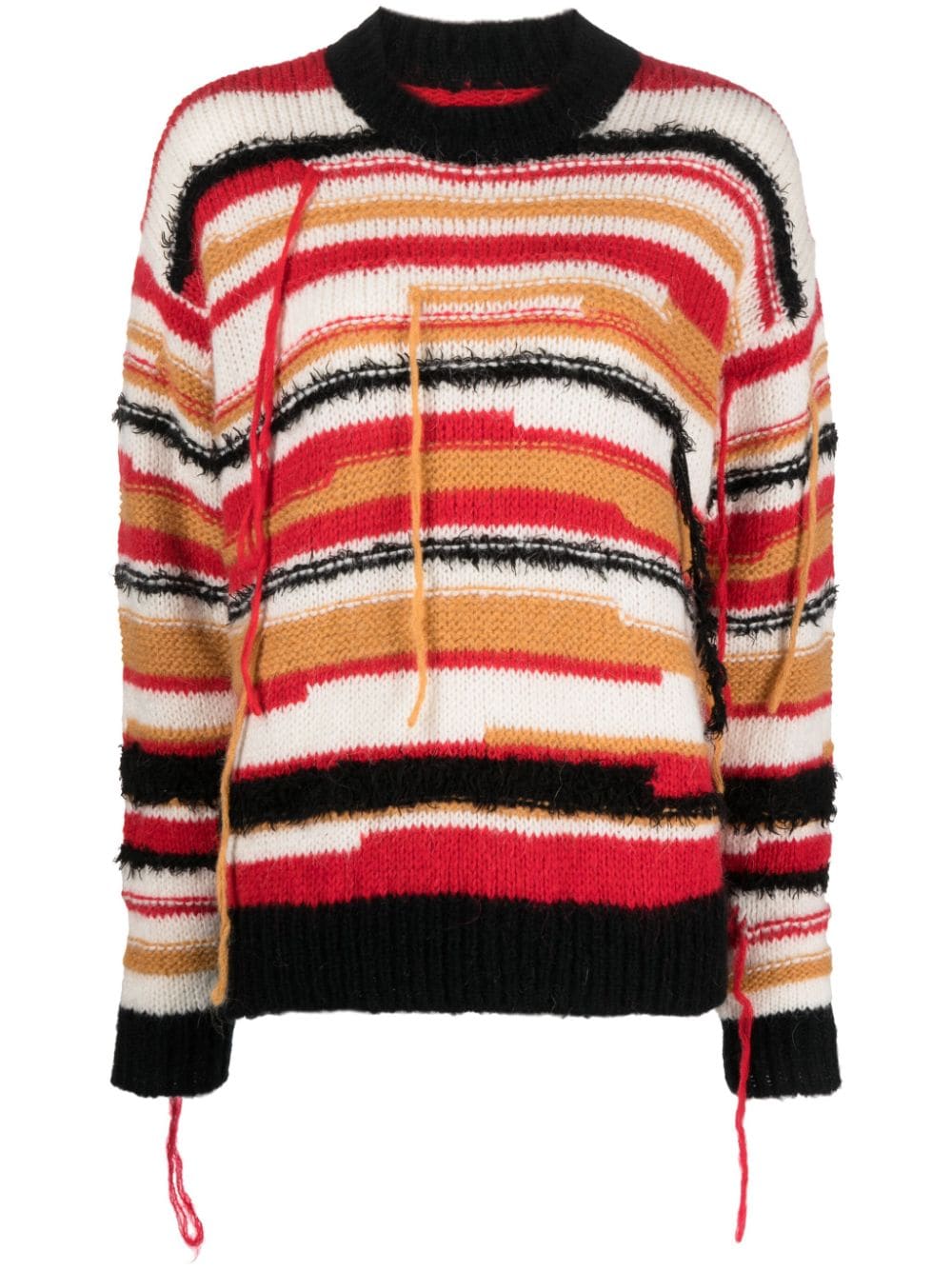 Patrizia Pepe Distressed Striped Jumper In Weiss