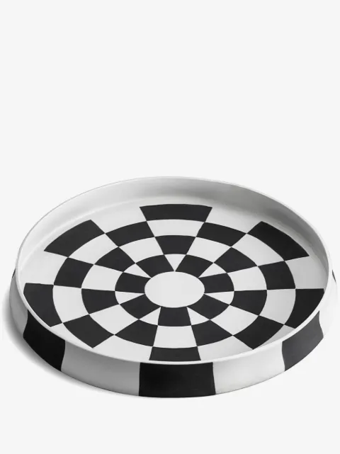L'Objet plateau rond en porcelaine de Damier (42 cm)