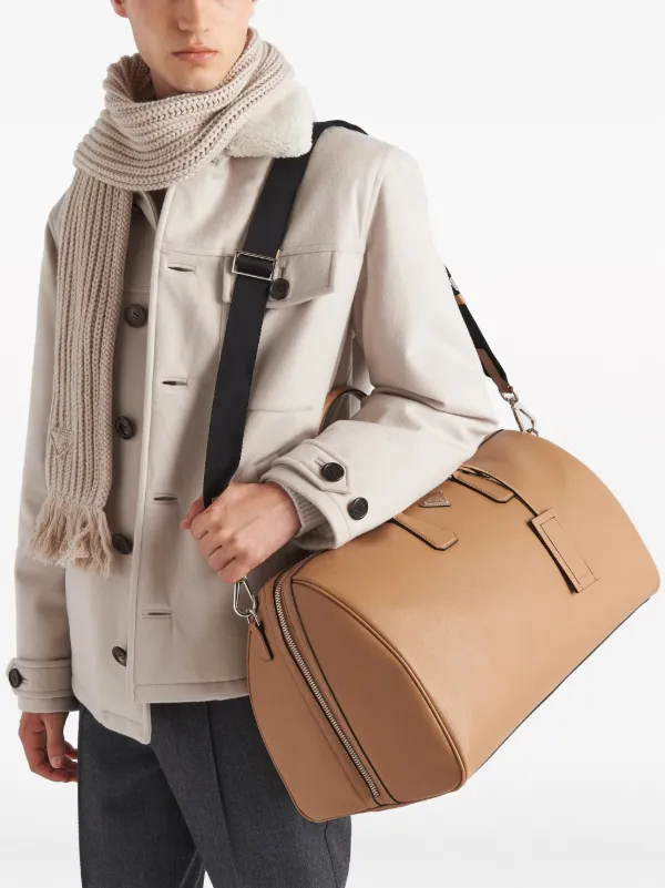 Prada triangle-logo Leather Large Bag | Brown | FARFETCH