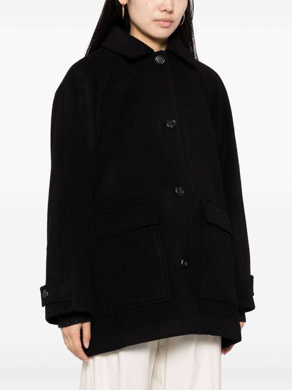 Shop Studio Tomboy Classic-collar Wool Coat In Black