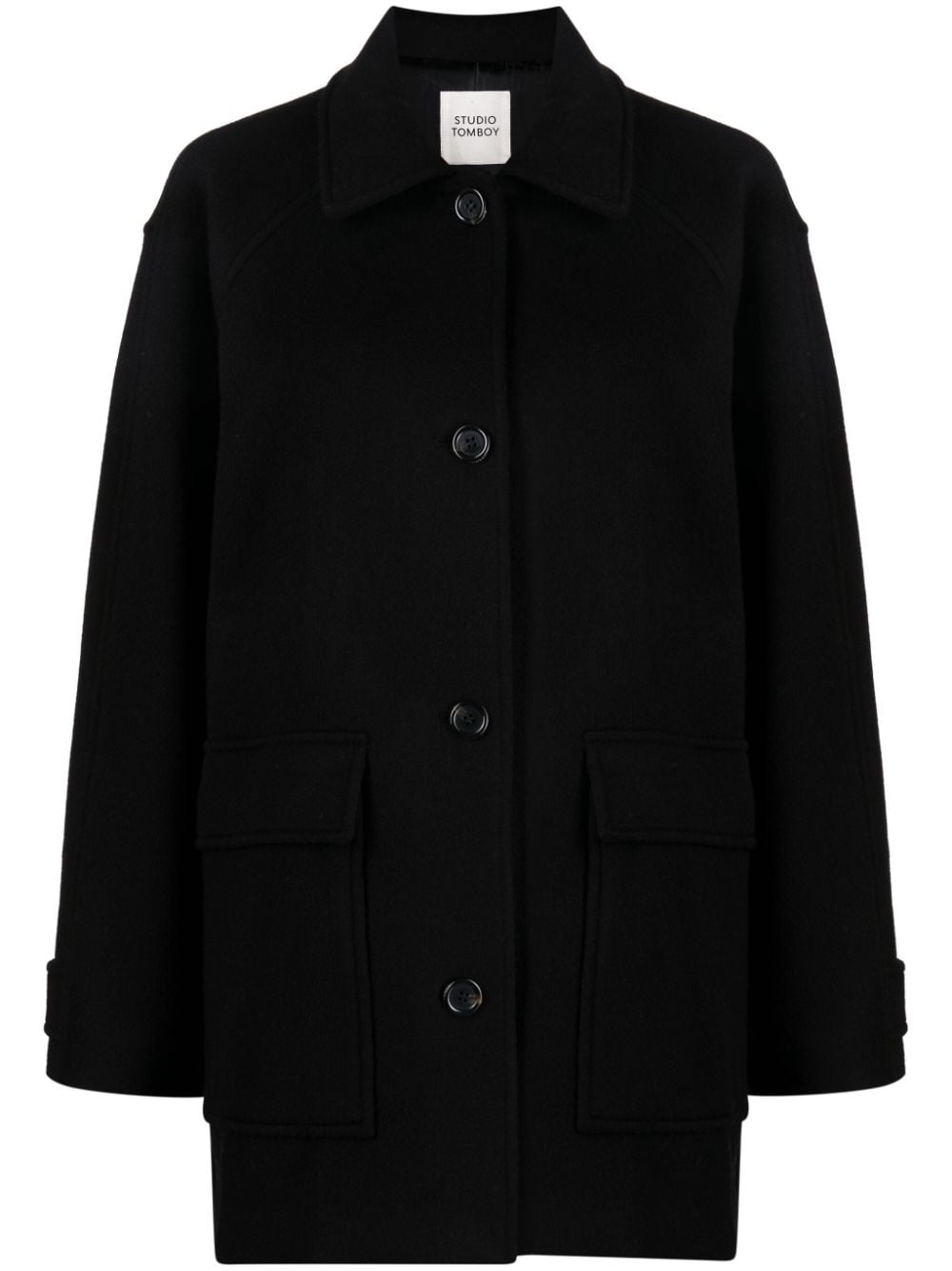 Shop Studio Tomboy Classic-collar Wool Coat In Black
