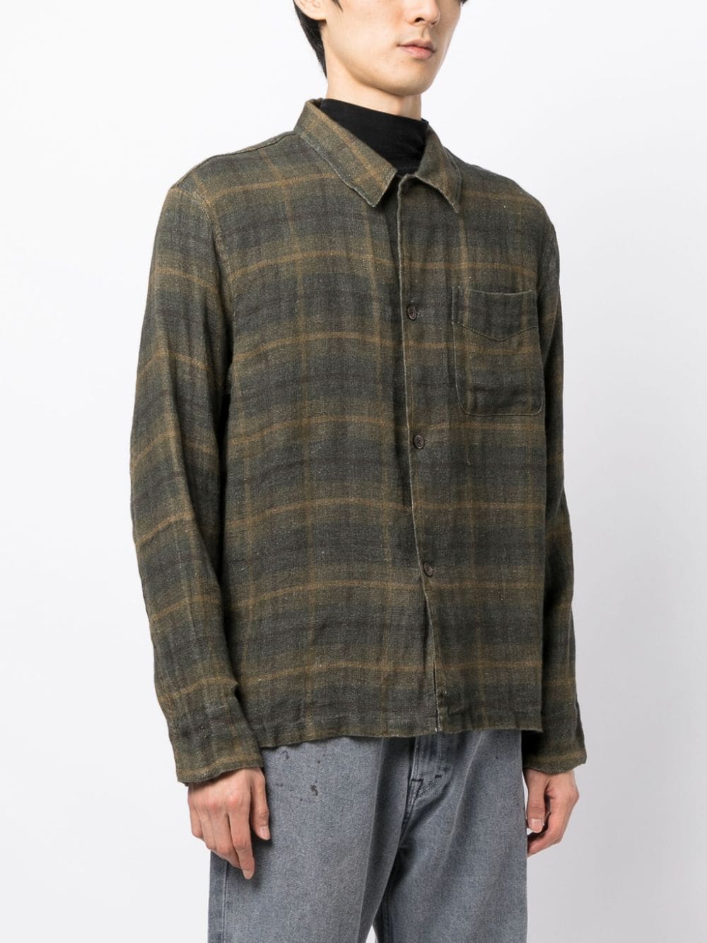 Shop Our Legacy Mirage Wax Check-print Linen Shirt In Brown