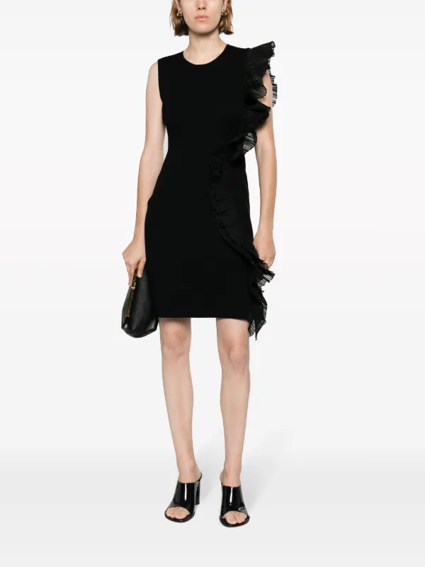 ruffle detail asymmetric dress in ebony Black & White Crepe Midi Dress With Asymmetric Ruffle Detail