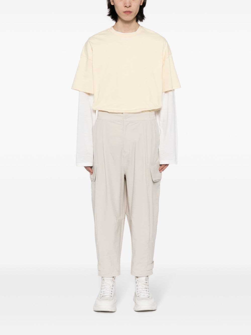 Shop Songzio Tapered-leg Cropped Trousers In Neutrals