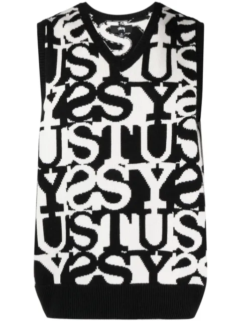 Stüssy logo intarsia-knit V-neck vest