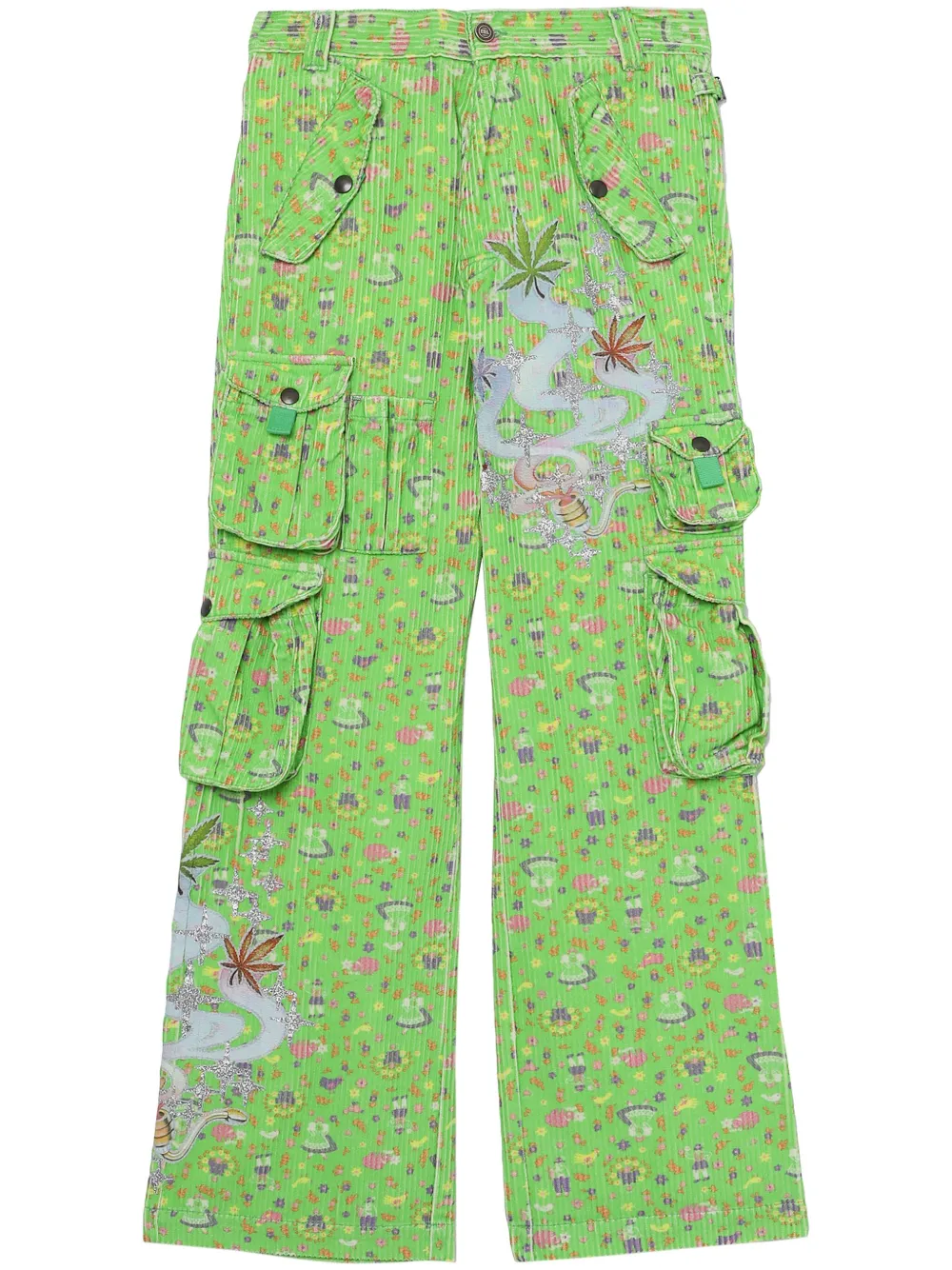 graphic-print corduroy cargo trousers