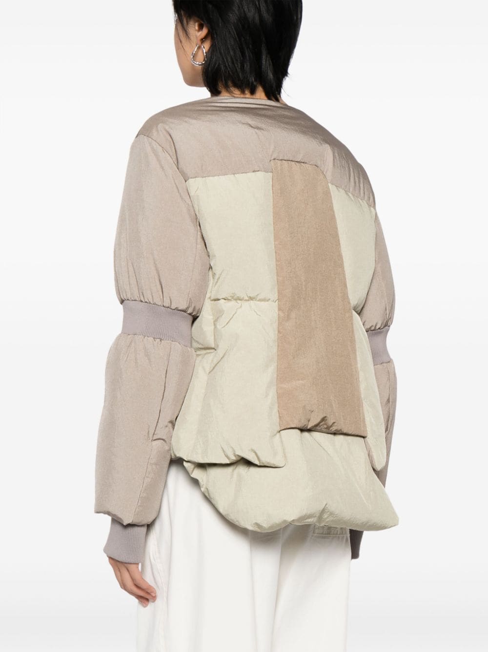 Shop Studio Tomboy Cropped Panelled Padded Jacket In Neutrals