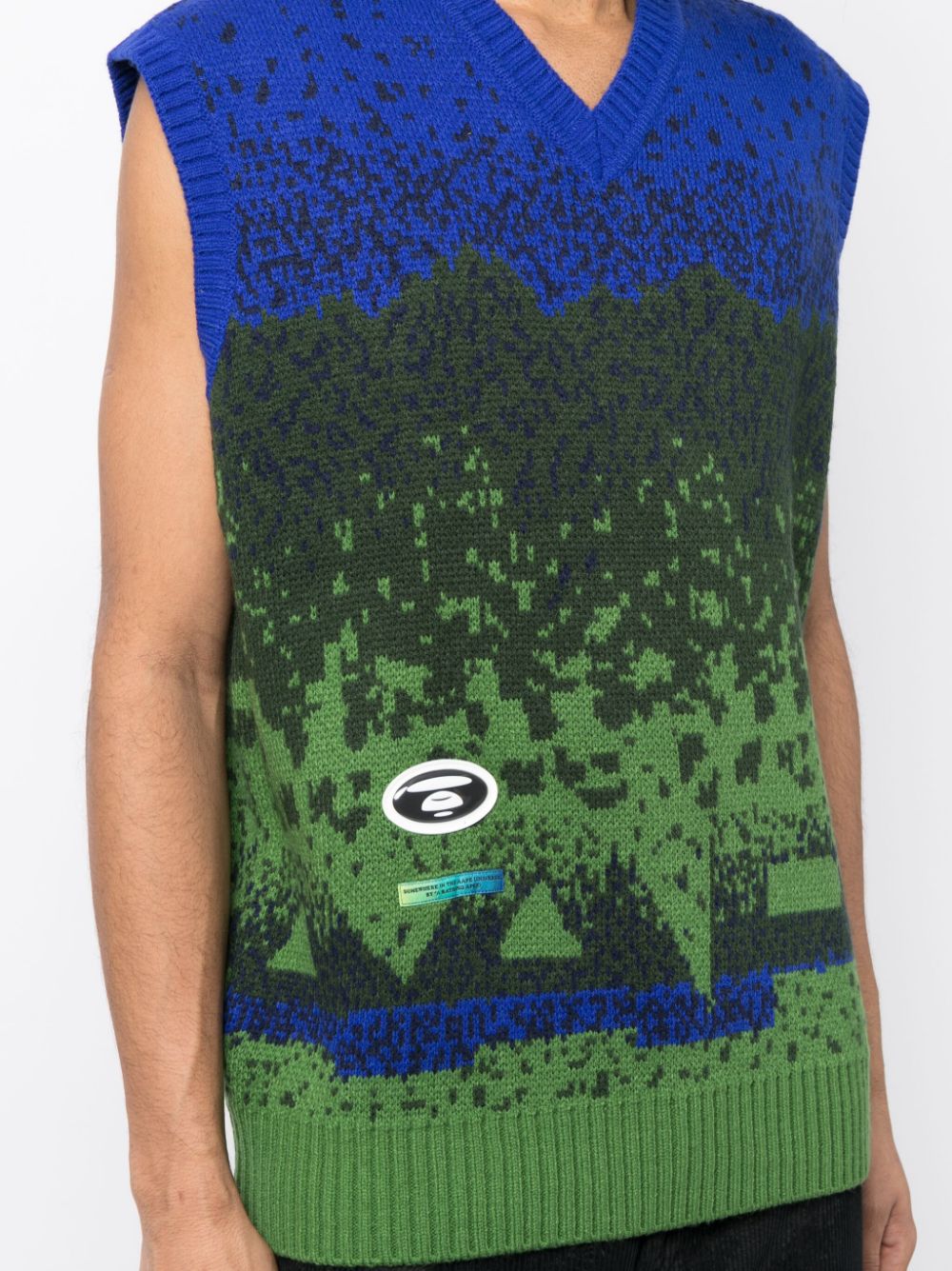 Shop Aape By A Bathing Ape Intarsia-knit Logo Vest In Green