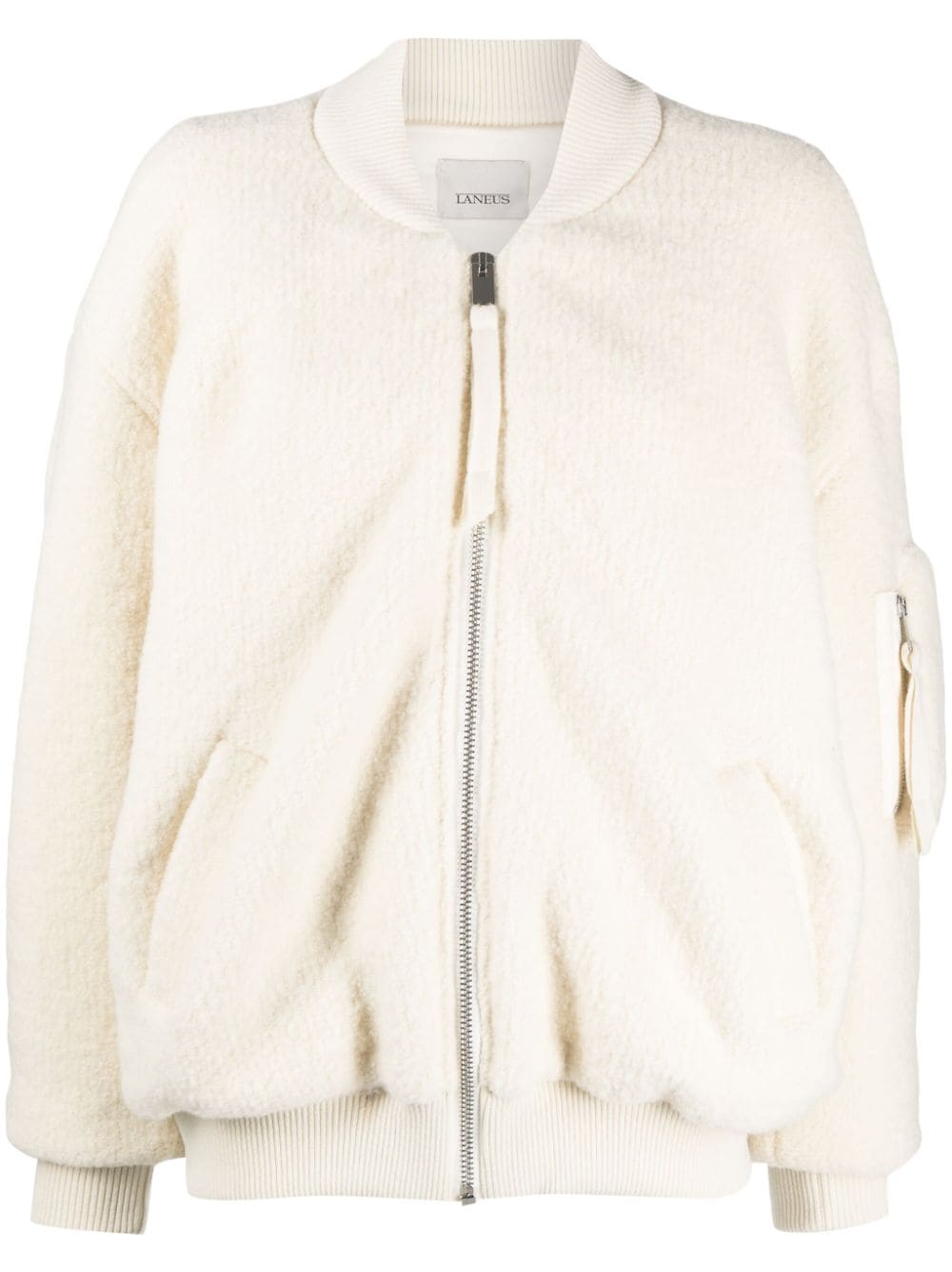 Laneus fleece-texture zip-up bomber jacket - Bianco